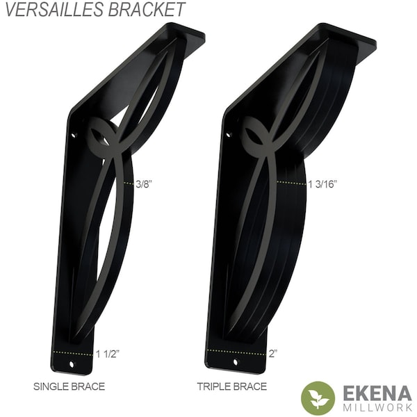 Versailles Wrought Iron Bracket, (Single Center Brace), Antiqued Brass 1 1/2W X 10D X 12H